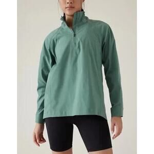 Athleta Advantage Poplin Top Women’s M Green Half-Zip Lightweight Tunic Jacket
